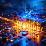 Onsemi GaNEXUS gallium nitride power FET close-up artistic illustration