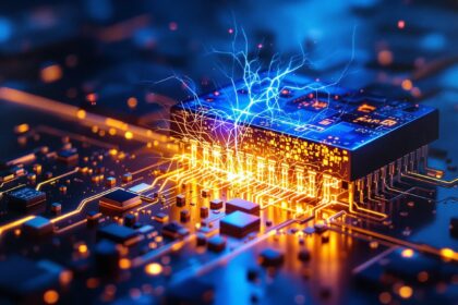 Onsemi GaNEXUS gallium nitride power FET close-up artistic illustration