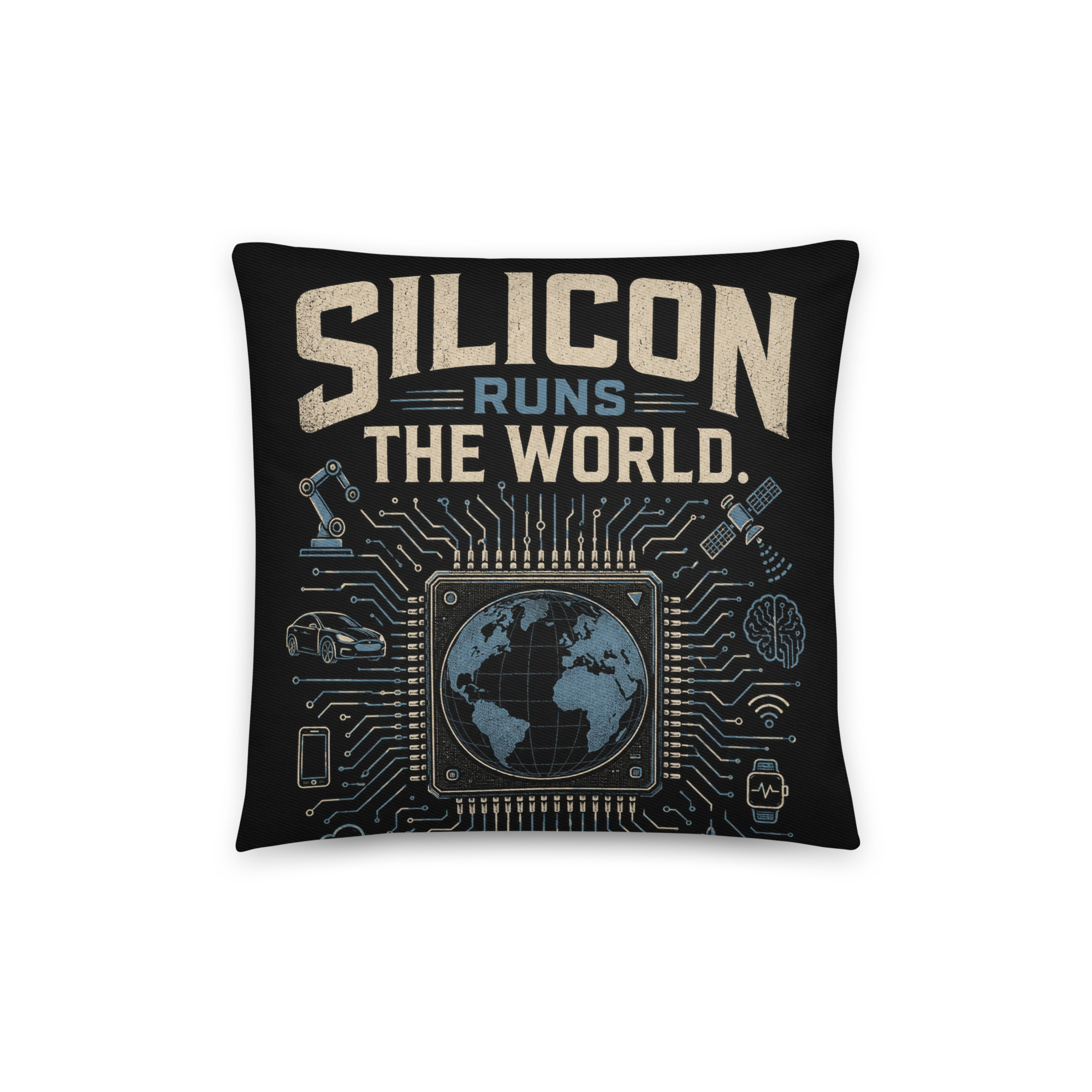 Cotton pillow: "Silicon Runs The World"