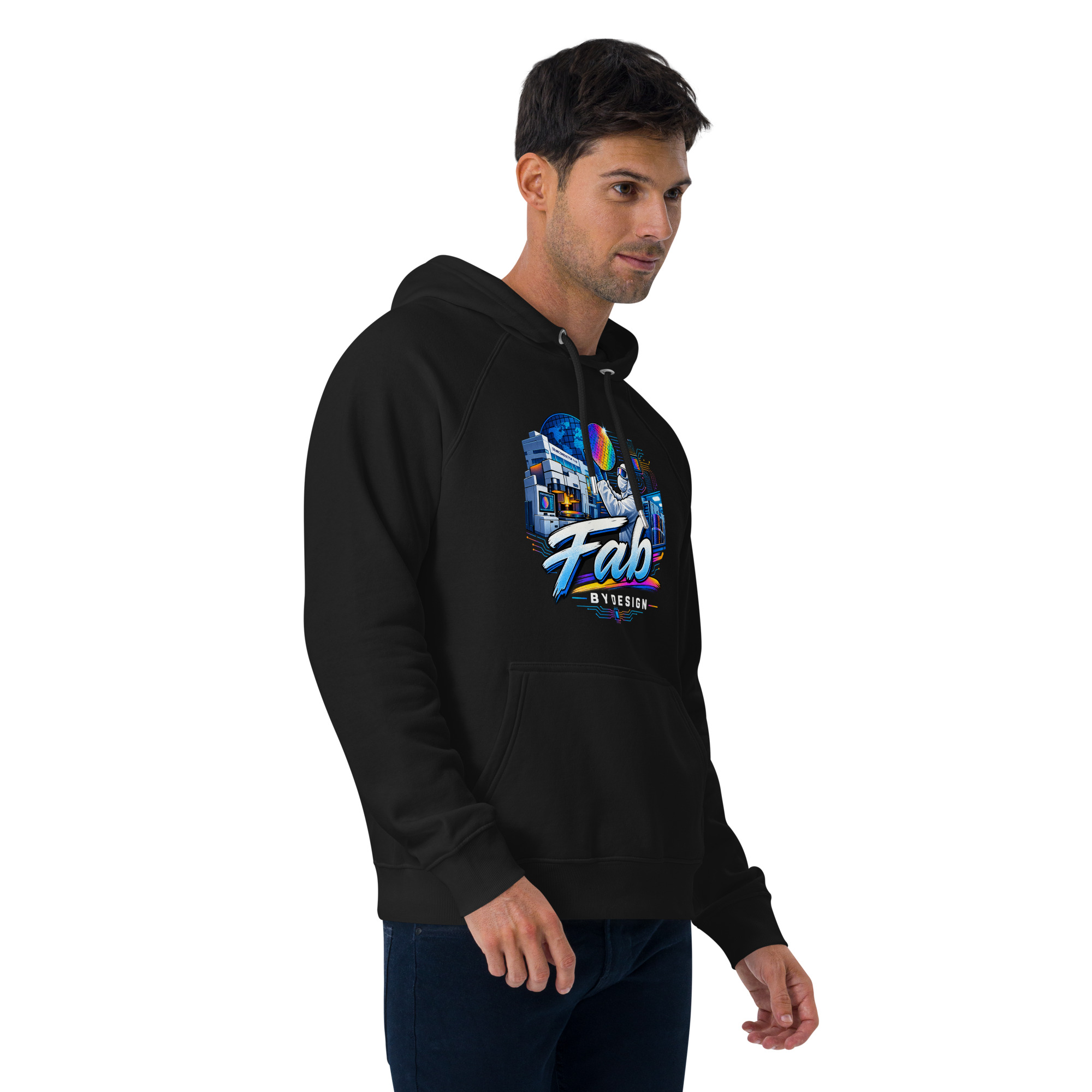 Unisex eco raglan hoodie: "Fab By Design" - Image 5