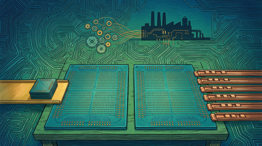 Hand-drawn illustration for a semiconductor industry article