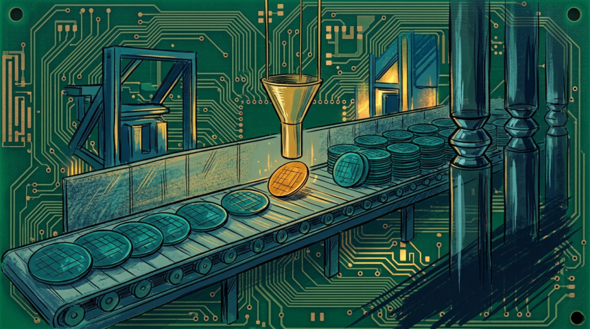 Hand-drawn illustration for a semiconductor industry article